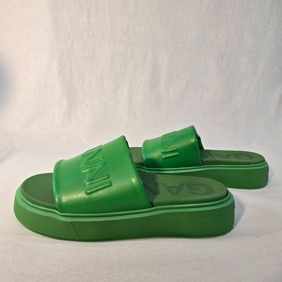 GANNI Green Vegea Slides Embossed Logo Slip-On Flat Platform Sandals Size 8.5/9. - Picture 2 of 16